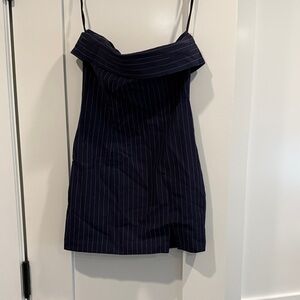 Princess Polly Navy Pinstripe Strapless Dress